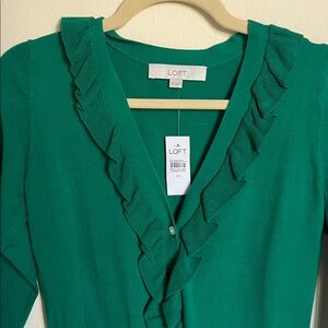 LOFT Emerald Ruffle Trim Cardigan